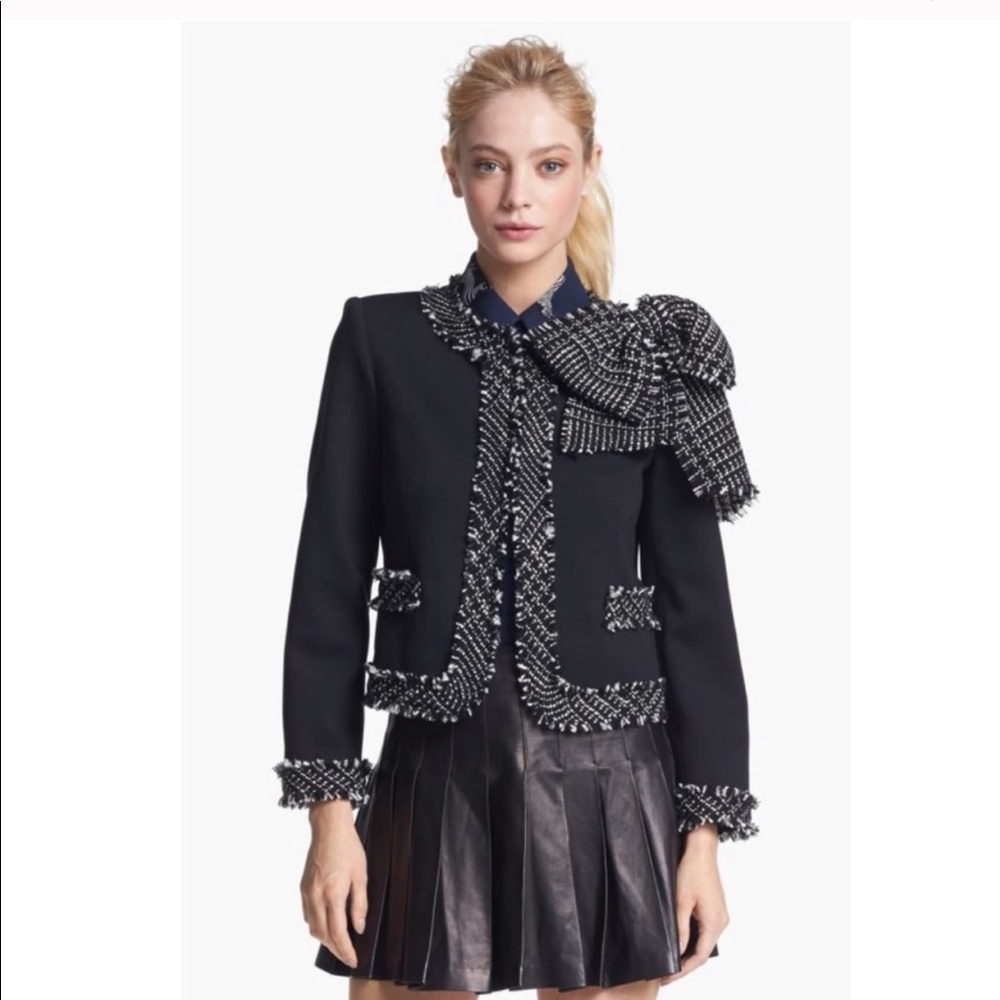 Alice + Olivia “Wendi” boxy tweed bow blazer L